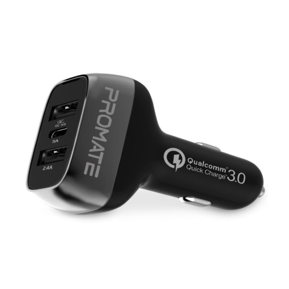 Promate 30W Car Charger with QC3 0 and 3A USB C Port