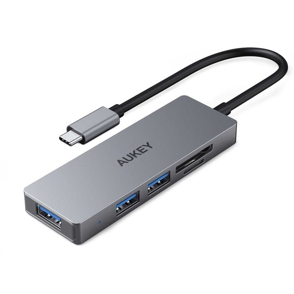 Aukey USB C Data Hub 3 Ports with Sd Slot Silver
