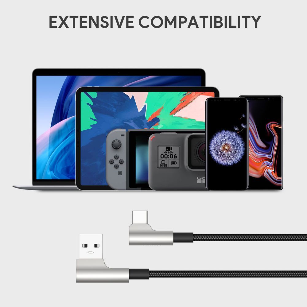 Aukey Cb-cmd33 Impulse Braided Series USB-A to C Cable with 90 Degrees Connector 2M - Black