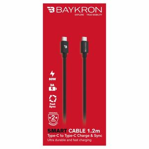 Baykron USB Type C to USB Type C Cable 3A 1.2 Mtpu Black