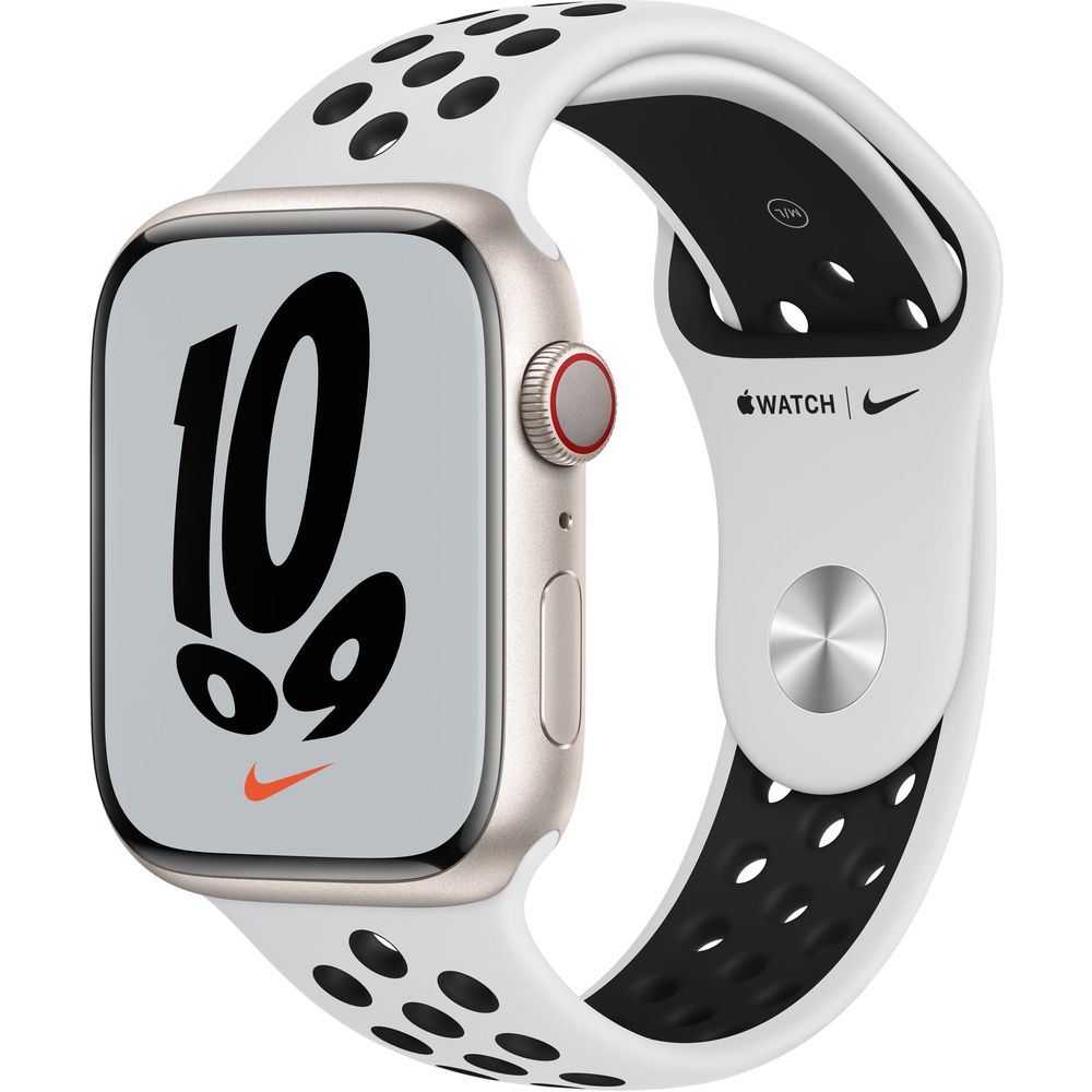 Apple Watch Nike Series 7 GPS + Cellular 45mm Starlight Aluminium Case with Pure Platinum/Black Nike Sport Band