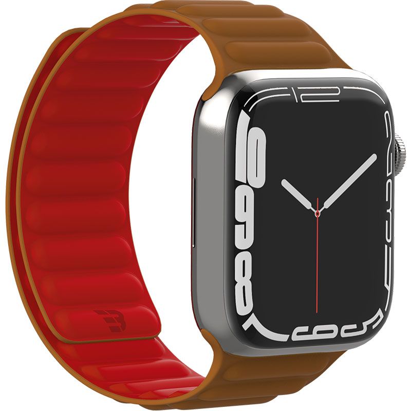 Baykron Silicone Magnetic Strap For Apple Watch 45Mm Red /Brown