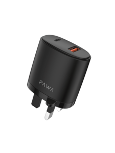 Pawa Dual Port Wall Charger PD + QC3.0 20W with TypeC to Lightning Cable Black