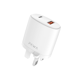 Pawa Dual Port Wall Charger PD + QC3.0 20W with TypeC to Lightning Cable White