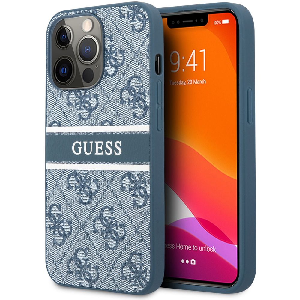 Guess 4G PU Leather Case With Printed Stripe iPhone 13 Pro Blue