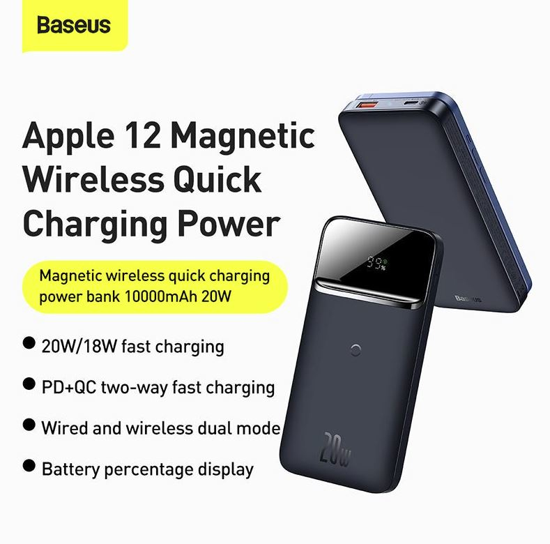 Baseus Magnetic Wireless Quick Chargingpower Bank 10000Mah 20W Blue