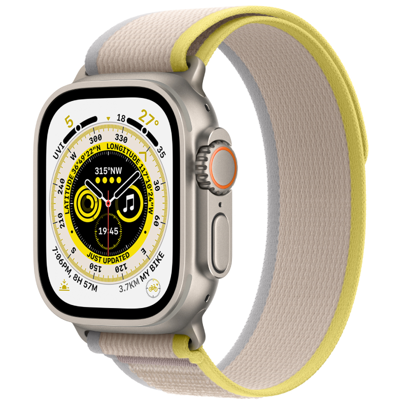 Apple Watch Ultra GPS + Cellular 49mm Titanium Case with Yellow/Beige Trail Loop -Â M/L