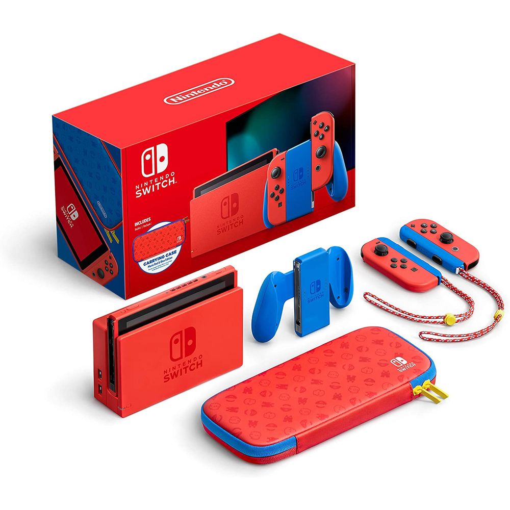 Nintendo Switch Mario Red & Blue Edition Console + 3 Assorted Game