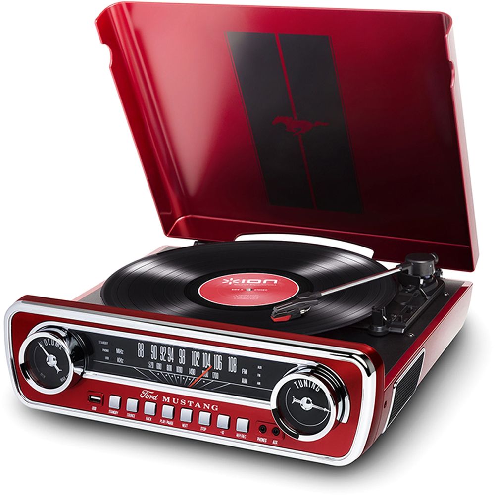 جهاز الأسطوانات موستنج LP الكلاسيكي لون أحمر 4 في 1 من آيون
