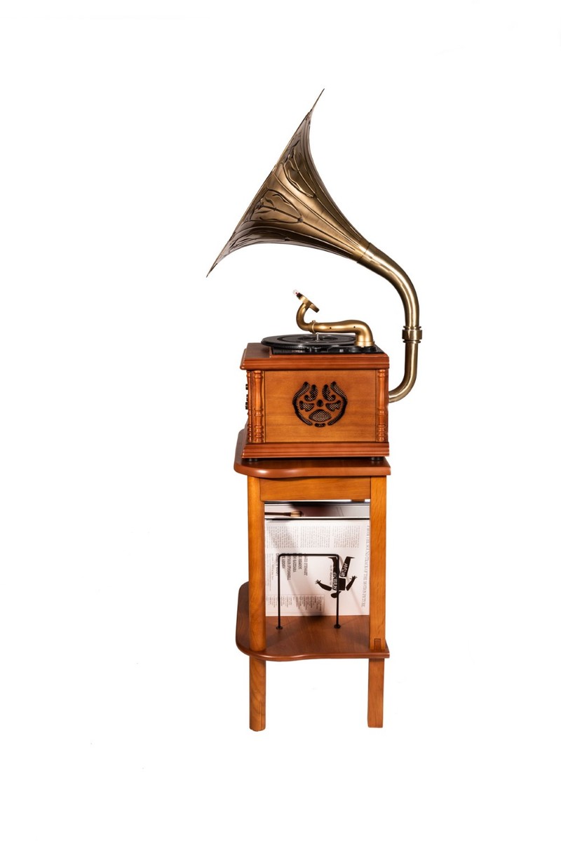 Mji Gramophone Classic Bronze Horn Turntable Stand Table Set