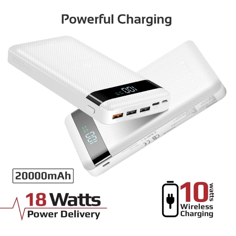 Promate Wireless Power Bank 18W Pd 20000mAh White