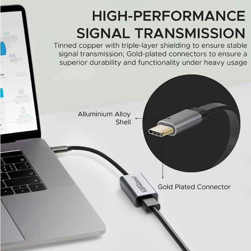 Promate High Definition USB C to HDMI Adapter 4K Grey