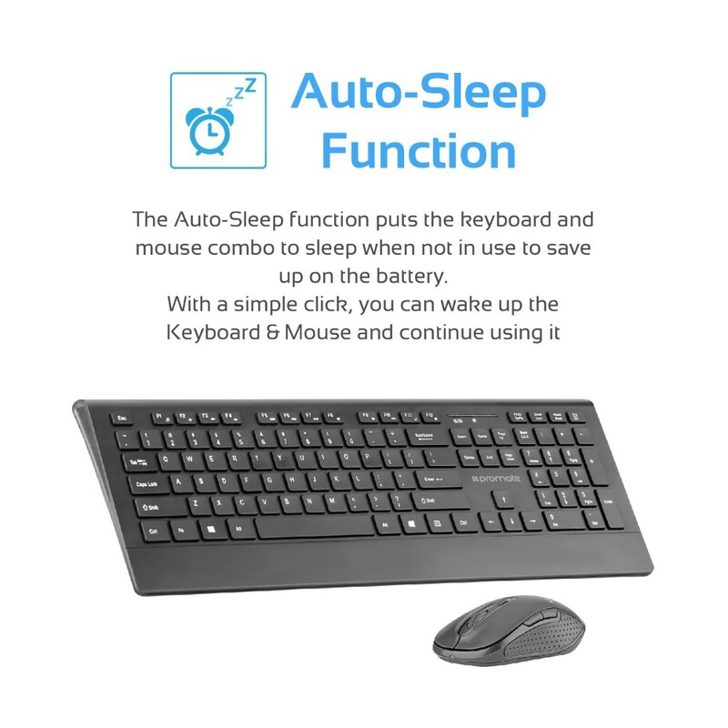 Promate Wireless Keyboard & Mouse Nano USB Receiver