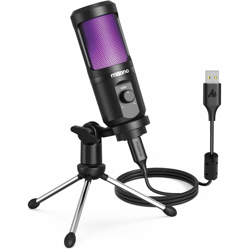 Maonocaster Pm461Tr Rgb Light Usb Gaming Pc Microphone Lite Bundle For Recording Podcasting Streaming Youtube Twitch Skype And Compa