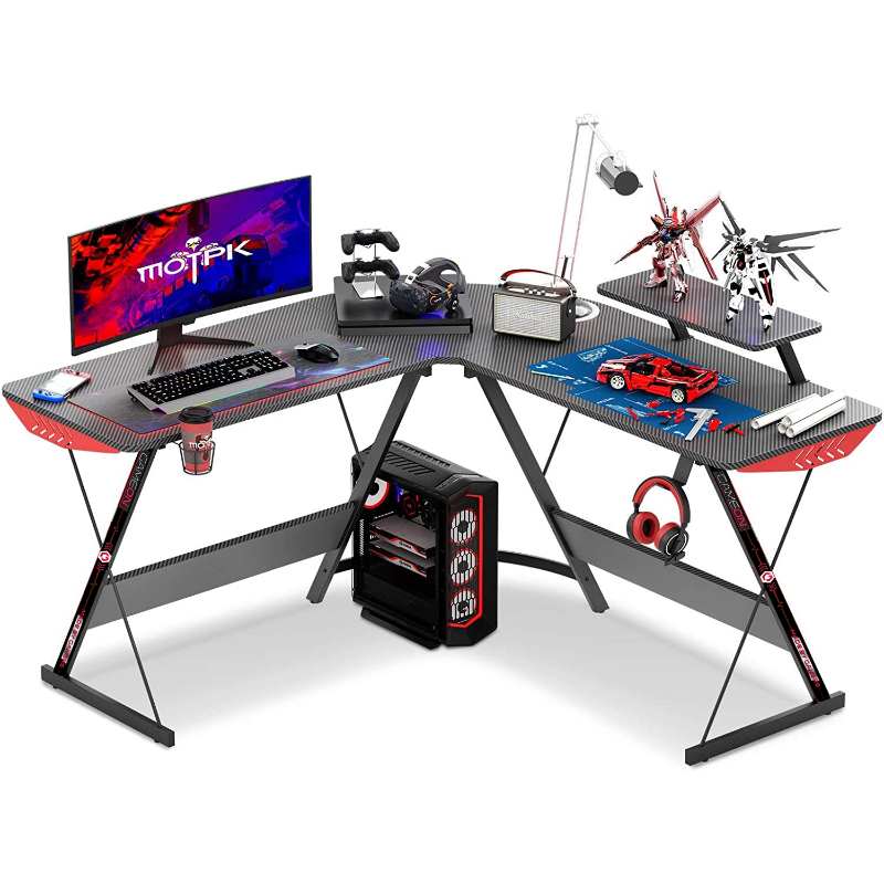 Gameon L Shaped Slayer I Series Gaming Desk (Size: 129 129 74Cm & Table Top 80 46Cm) With Headset Hook Cup Holder & Accessories Stan