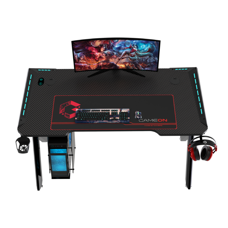 Gameon Hawksbill Series Rgb Flowing Light Gaming Desk (Size: 120 60 72Cm) With (800 300 3Mm Mouse Pad) Headphone Hook &Cup Holder