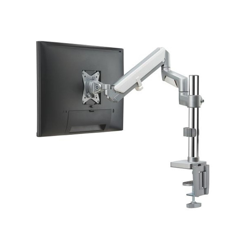 Gadgeton Premium Pole Mounted Single Monitor Arm Stand And Mount For Gaming Andoffice Use 17” - 32” Up To 8 Kg - Silver