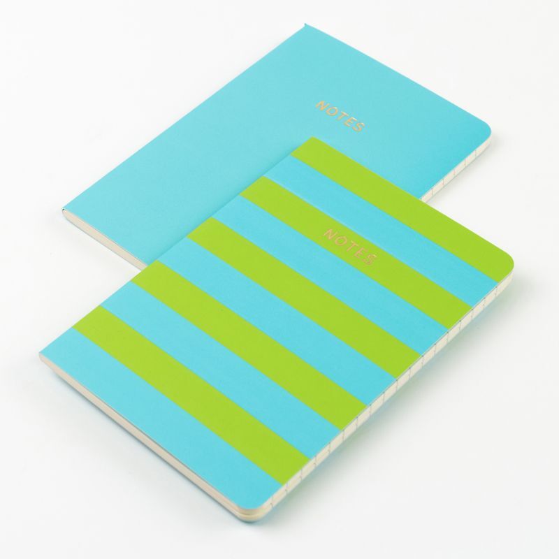 Go Stationery Colourblock Teal/Lime Stripe A6 Set of 2 Notebooks