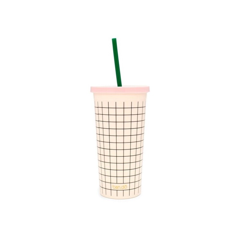 Ban.Do Sip Sip Mini Grid Pink Cream 20Oz Tumbler with Straw