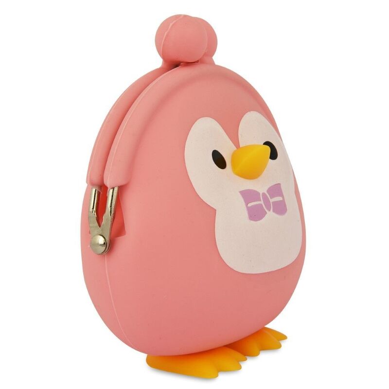محفظة سيليكون البطريق باللون الوردي.