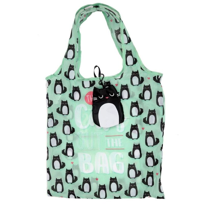 Handy Fold Up Feline Fine Cat Shopping Bag with Holder