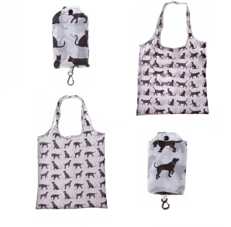 HANDY FOLD UP CAT & DOG DESIGN SHOPPING BAG WITH HOLDER (Assortment - Includes 1)