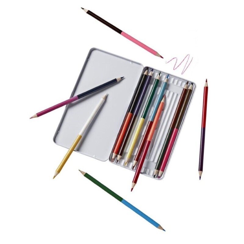 TINC 2 in 1 Colouring Pencils Tin 12Pcs