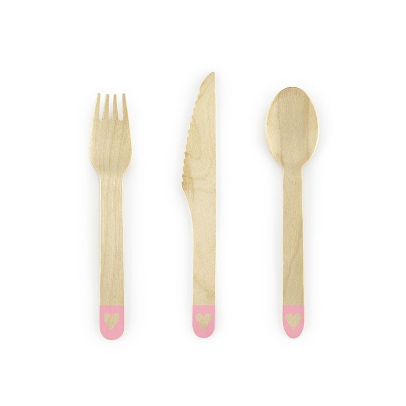 Wooden Cutlery Hearts Blush Pink 16cm 1Ctn 50 Pkt 1 Pkt 18 Pc.