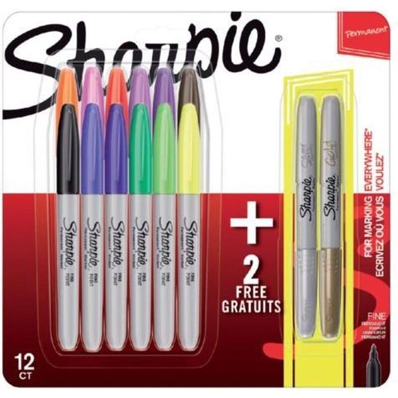 شاربي ماركر كرت 12 لون + 2 قلم لون معدني