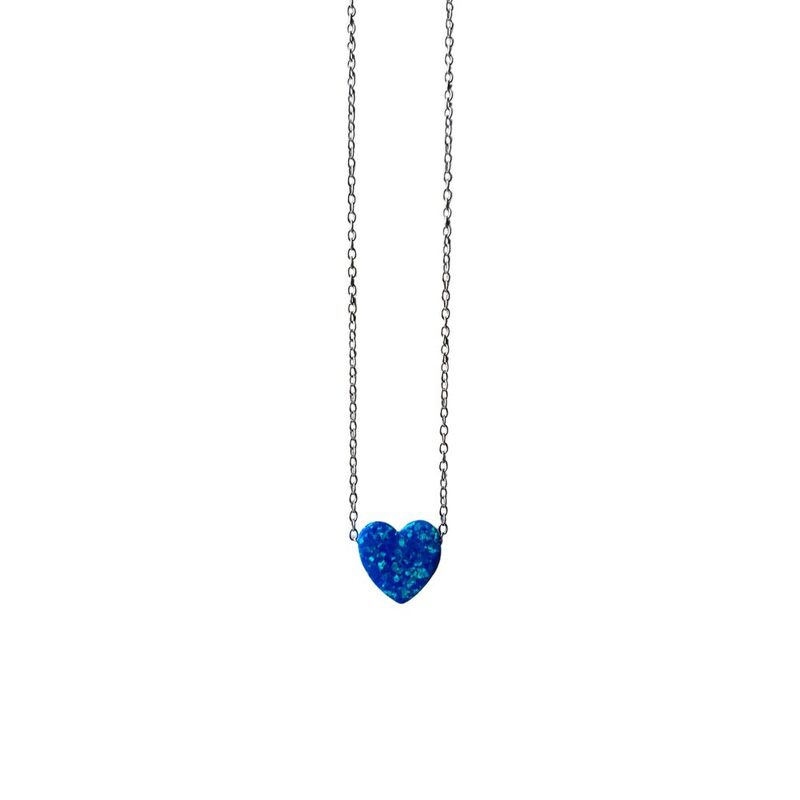 Opal Heart Necklace Blue