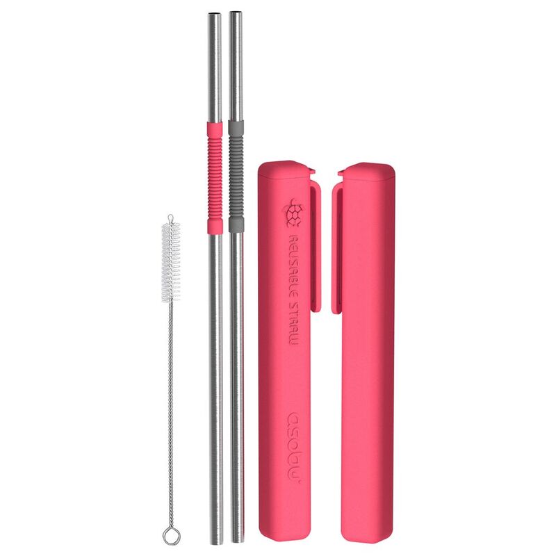 Asobu Stainless Steel Bendable Re Usable Straws Red