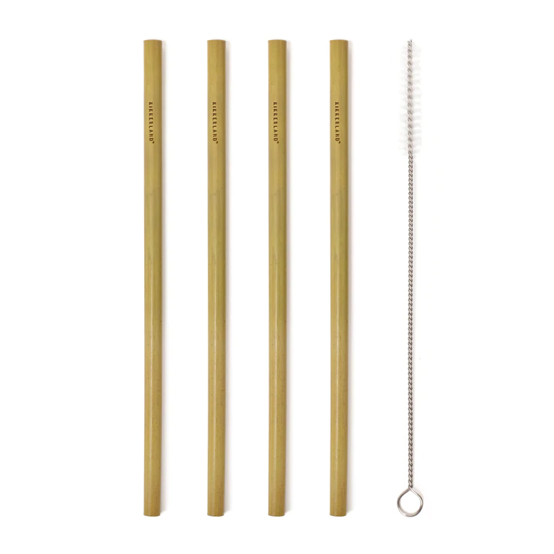 Kikkerland Natural Bamboo Straws S/8 +Brush