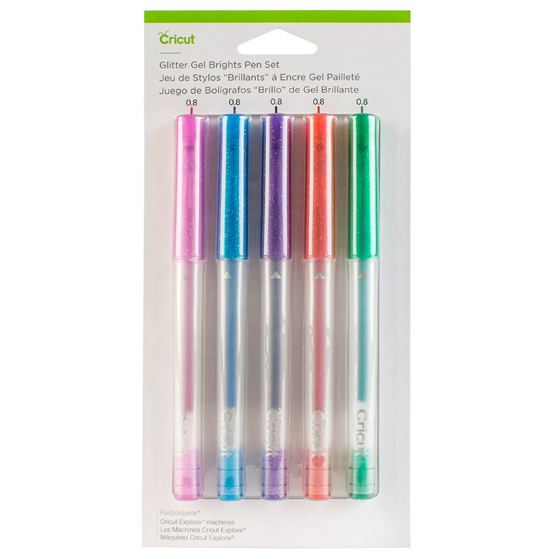 Cricut Explore / Maker Medium Point Gelpen (0.8) Set (Glitter Brights) - 5 أقلام باللون الأحمر والأخضر والوردي والبنفسجي والأزرق