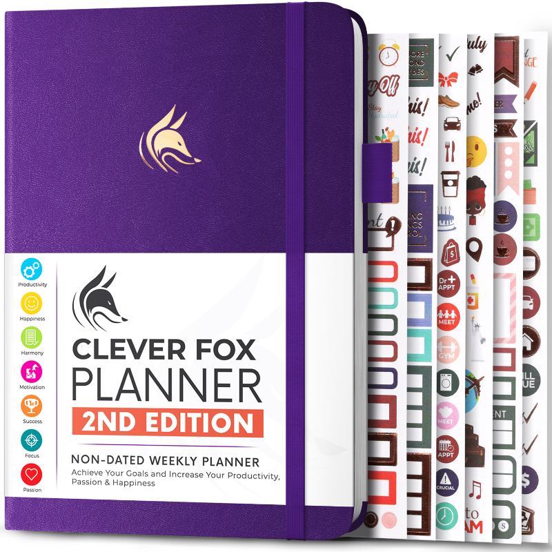 مفكرة مكتبية من Clever Fox الطبعة الثانية - حجم A5 - لون أرجواني
