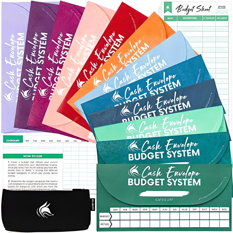 مظاريف نقدية من Clever Fox لنظام الميزانية - 12 حزمة - ألوان متنوعة