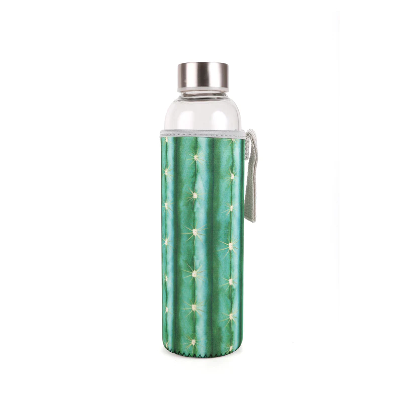 Kikkerland Cactus Glass Bottle + Sleeve