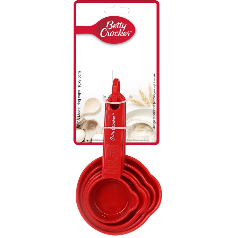 Betty Crocker Plastic Measure Cup Set 5Pcs (30/60/80/120/235Ml) Red