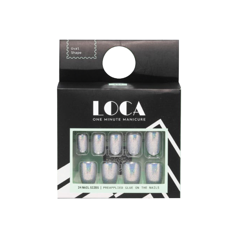Loca Press On Nails Silver Glitter Ovalshape