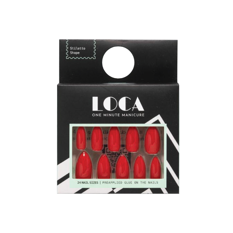 Loca Press On Nails Red Stiletto Shape