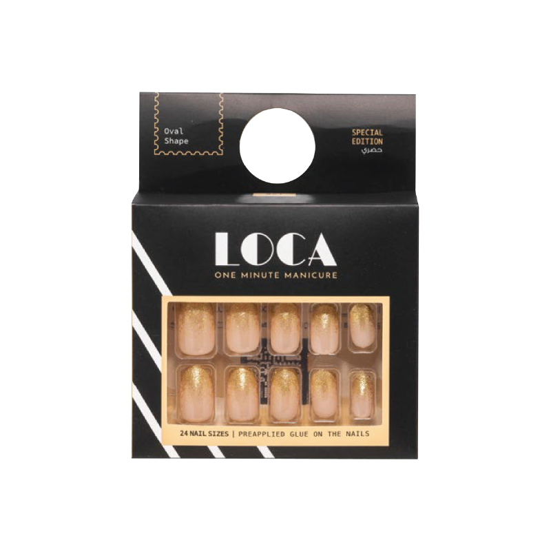 Loca Press On Nails Gold Glitter Oval Shape