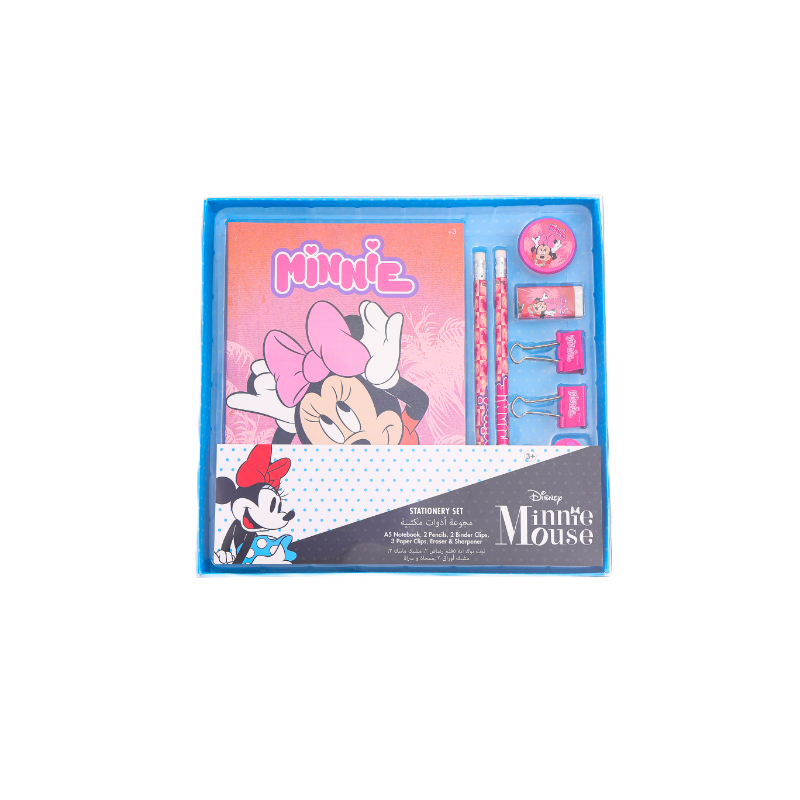 Disney Minnie Mouse Lovin' Minnie Stationery Box Set 10Pc - A5 Spiral Notebook 2 Pencils 2 Clips 3 Paper Clips With Topper 1 Eraser