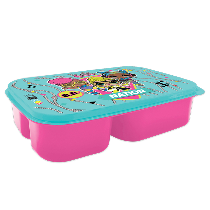 L.O.L Surprise Kids Plastic Lunch Box 3Compartment - Green & Pink