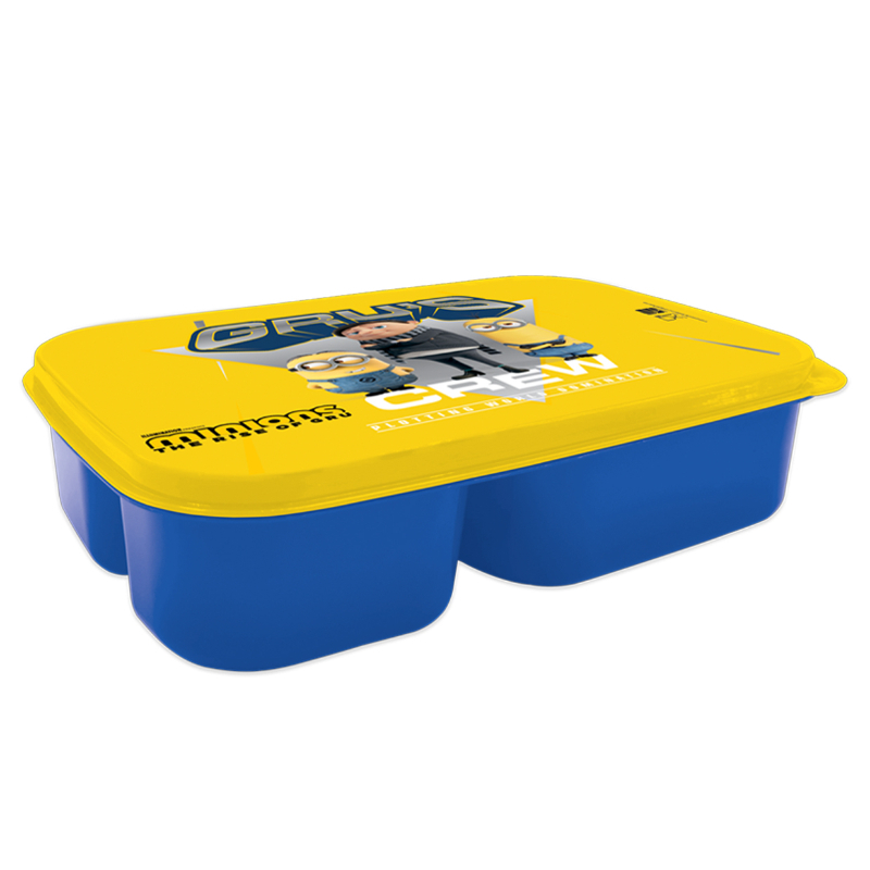 مينيونز صندوق غداء بلاستيك 3 أقسام للأطفال للمدرسة والنزهات والسفر- أزرق و أصفر