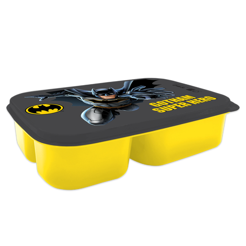 باتمان صندوق غداء بلاستيك 3 أقسام للأطفال للمدرسة والنزهات والسفر- أسود و أصفر