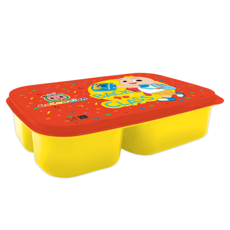 Cocomelon Kids Plastic Lunch Box 3 Compartment - Yellow & Red