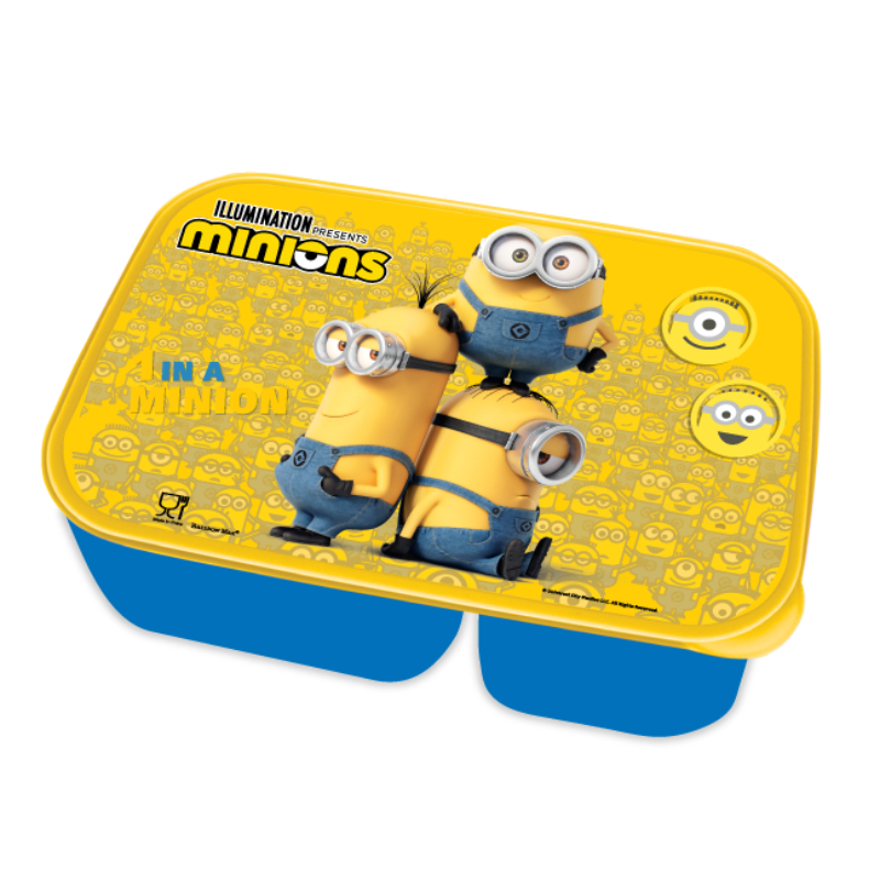 مينيونز صندوق غداء بلاستيك 3 أقسام للأطفال للمدرسة والنزهات والسفر