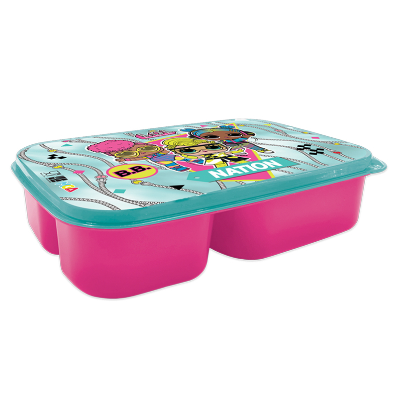 L.O.L Surprise Kids Plastic Lunch Box 3Compartment - Green & Pink