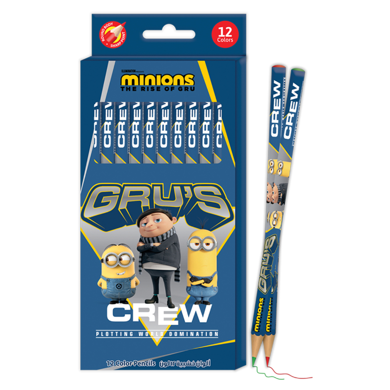 Minions Color Pencils Set - Break Resistant Leads - Pack Of 12 Pcs For Kids
