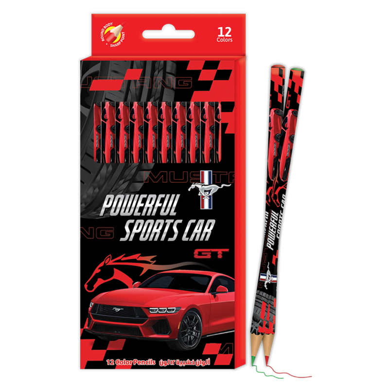 Mustang Color Pencils Set - Break Resistant Leads - Pack Of 12 Pcs For Kids