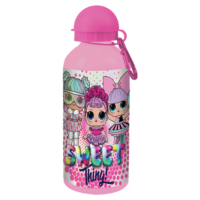 L.O.L Kids Aluminum Water Bottle 600Ml With A Hook - Pink